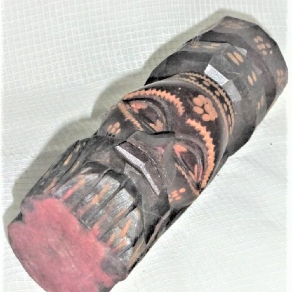 Hand Carved Wood Sculpture Wood Face Like Totem Pole Signed Jamaica Carved Flowe